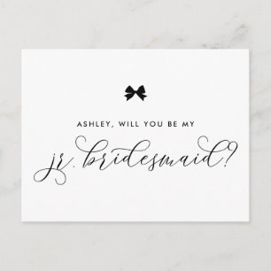 Black Ribbon Bow Will You Be My Jr Bridesmaid Card Postkarte