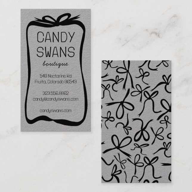 Black Ribbon Bows Sweet Custom Feminine Luxe Gray Visitenkarte (Vorne/Hinten)