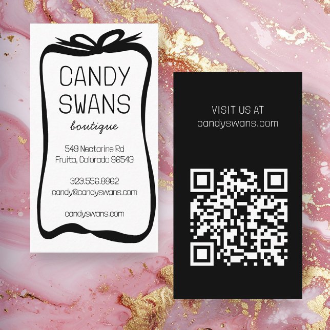 Black Ribbon Bows Sweet Custom QR Code Girly Visitenkarte (Black Ribbon Bows Sweet Custom QR Code Girly Business Card
)