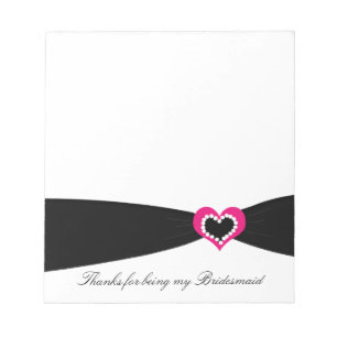 Black Ribbon Bridesmaid Vielen Dank Notepad Notizblock