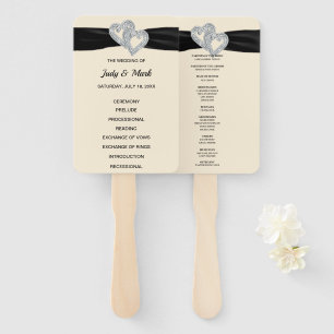 Black Ribbon Diamond Hearts Wedding Program Fans Fächer