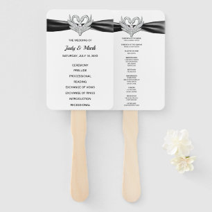 Black Ribbon Silver Swan Wedding Program Fans Fächer
