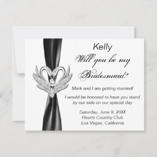 Black Ribbon Silver Swans Bridesmaid Card Einladung