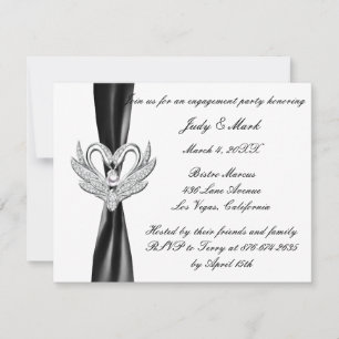 Black Ribbon Silver Swans Engagement Party einlade Einladung