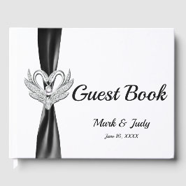 Black Ribbon Silver Swans Wedding Gästebuch