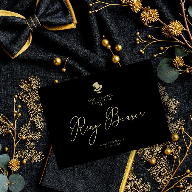 Black Ring Bearer Wedding Simple Proposal Card (Black Ring Bearer Chic Wedding Simple Proposal Card.)