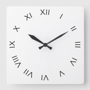 Black Roman Numbers On White Wall Clock arc Quadratische Wanduhr