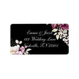 Black Romantic Bloom Floral Peony Adressaufkleber