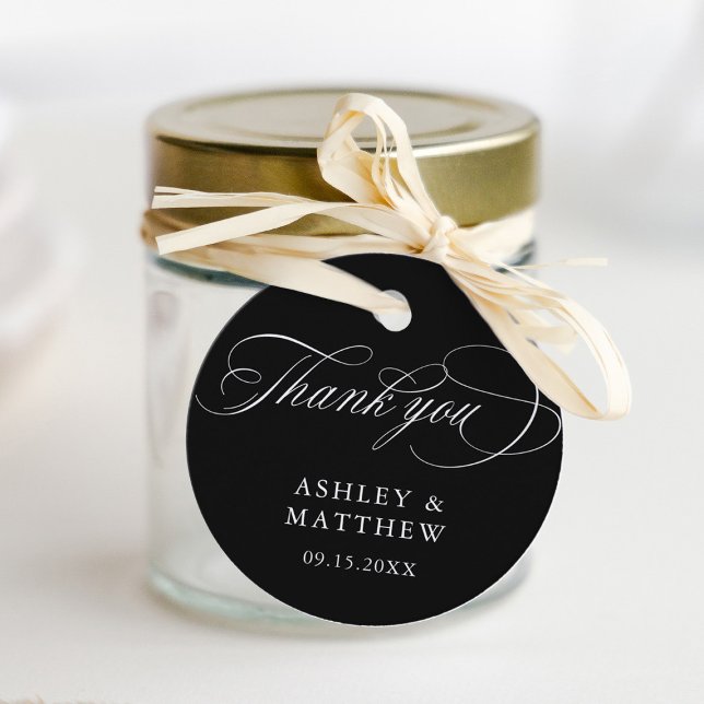 Black Romantic Calligraphy Wedding Danke Geschenkanhänger (Von Creator hochgeladen)