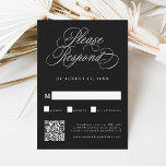 Black Romantic Calligraphy Wedding QR Code RSVP Karte<br><div class="desc">Diese schwarz-weiße Hochzeitskarte mit eleganter und romantischer Wirbler Kalligraphie-Schrift mit QR-Code. Für eine weiter gehende Anpassung dieses Designs klicken Sie bitte auf den BUTTON BLAU DESIGN TOOL oben!</div>
