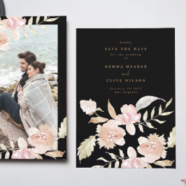 Black Romantic Watercolor Florals Wedding Foto Save The Date