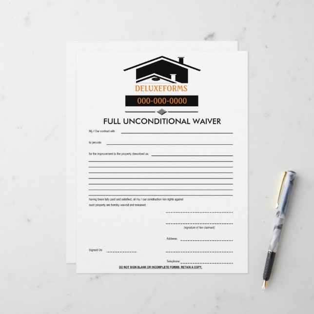 Black Roof Vollständiges, bedingungsloses Waiver F (Vorderseite/Rückseite Beispiel)