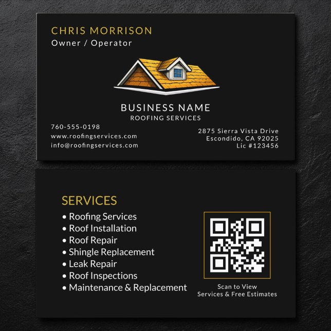 Black Roofer Dachdecker QR Code Visitenkarte (Von Creator hochgeladen)