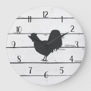 Black Rooster Rustic Shiplap Farmhouse Decor Große Wanduhr