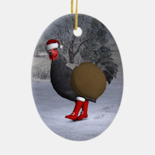 Black Rooster Santa Claus Keramik Ornament