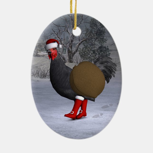 Black Rooster Santa Claus Keramik Ornament (Hinten)