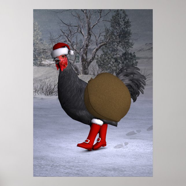 Black Rooster Santa Claus Poster (Vorne)