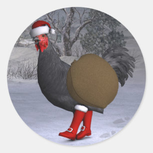 Black Rooster Santa Claus Runder Aufkleber