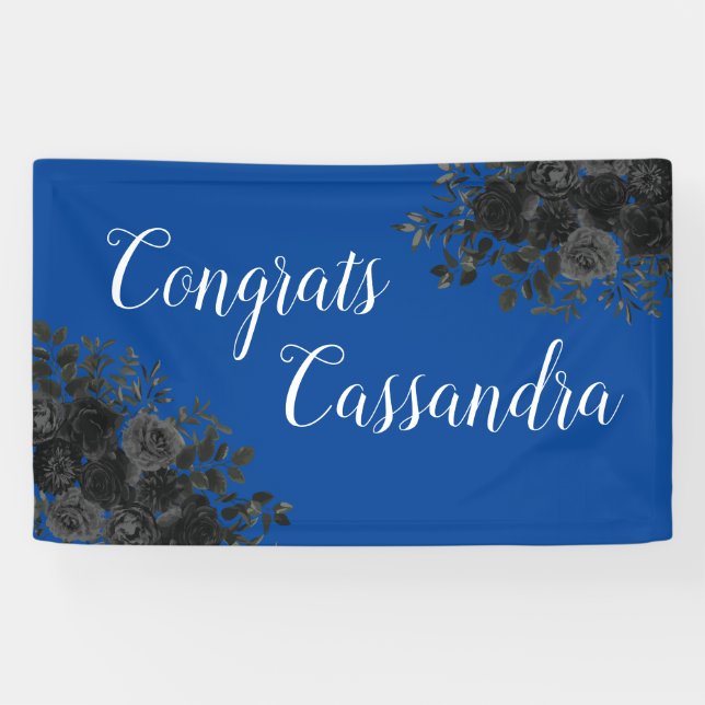 Black Rose Dark Gothic Graduation Party Blue Banner (Horizontal)