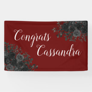 Black Rose Dark Gothic Graduation Party Maroon Banner