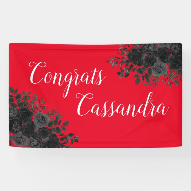 Black Rose Dark Gothic Graduation Party Red Banner (Horizontal)