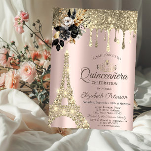 Black Rose Eiffelturm Gold Tropfen Einladung