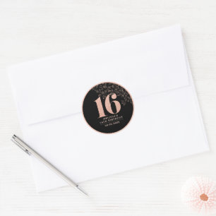 Black Rose Gold 16. Geburtstagsparty Gunst Sticker
