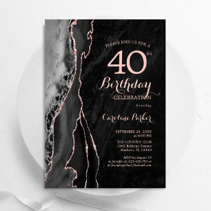 Black Rose Gold Agate 40. Geburtstag Einladung