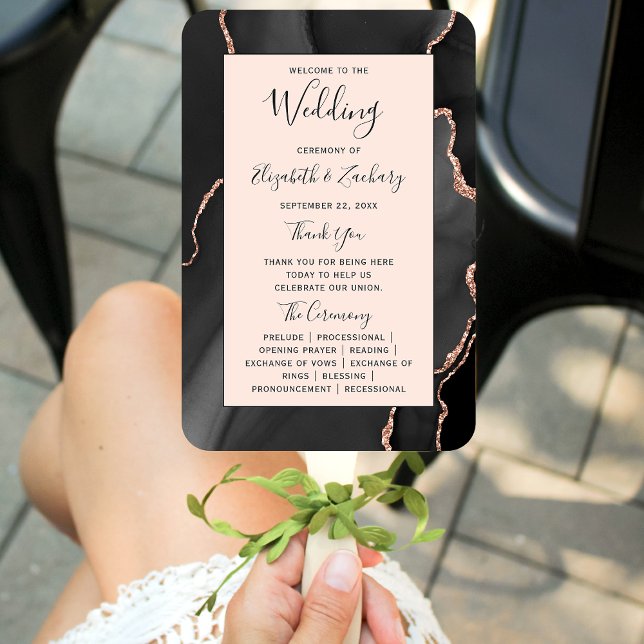 Black Rose Gold Agate Blush Hochzeitsprogramm Fächer (Von Creator hochgeladen)