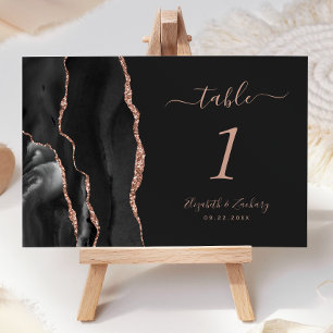 Black Rose Gold Agate Dark Wedding Tischnummer