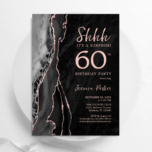 Black Rose Gold Agate Überraschung 60. Geburtstag Einladung