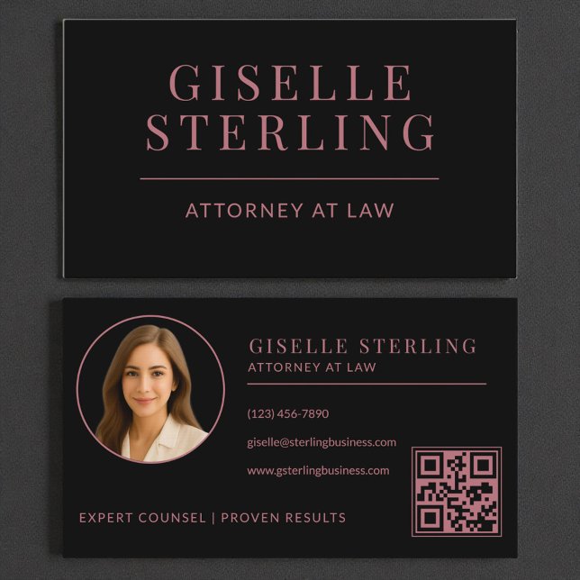 Black Rose Gold Attorney Photo QR Code Visitenkarte (Von Creator hochgeladen)