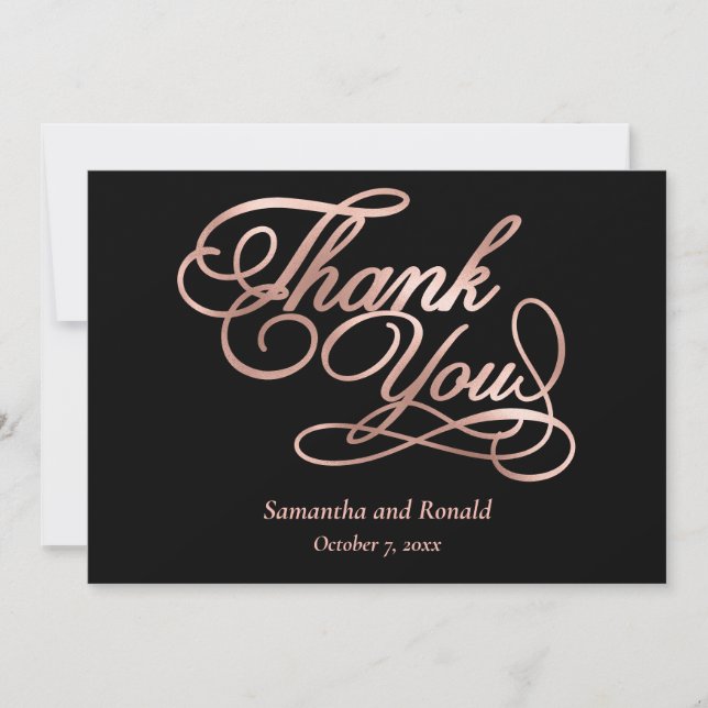 Black Rose Gold Calligraphy Formal Thank You Card Dankeskarte (Vorderseite)