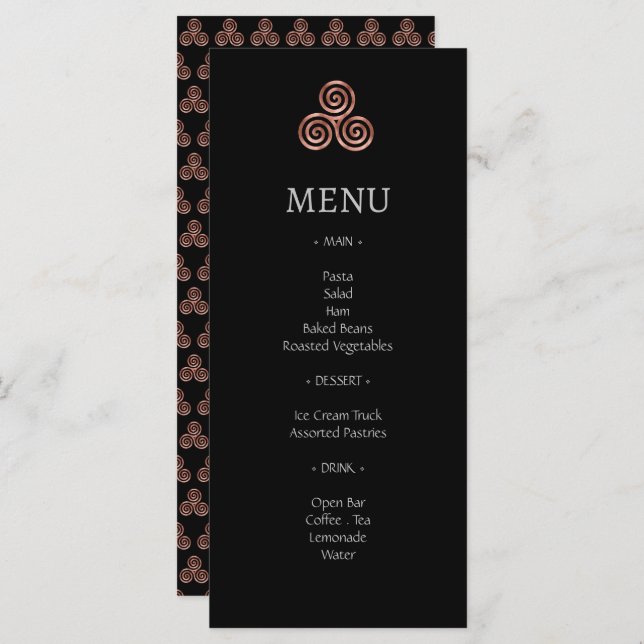 Black Rose Gold Celtic Knot Wedding Menu Cards Menükarte (Vorne/Hinten)