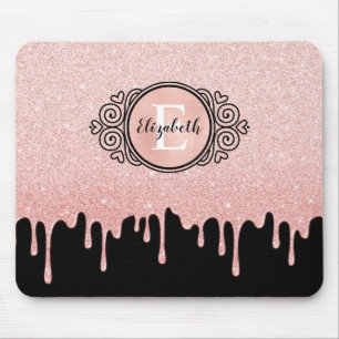 Black Rose Gold Drilling Glitzer Mousepad