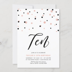 Black & Rose Gold Einfache 10. Teenager-Geburtstag Einladung