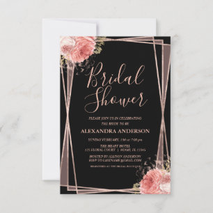 Black Rose Gold Floral Brautparty Einladung