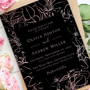 Black Rose Gold Floral Wedding Einladung