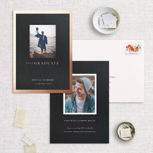Black Rose Gold Frame Abschluss Announccard Folieneinladung