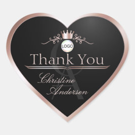 Black Rose Gold Frame Logo und Monogramm Danke Herz-Aufkleber