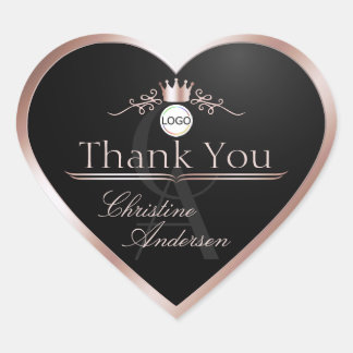 Black Rose Gold Frame Logo und Monogramm Danke Herz-Aufkleber