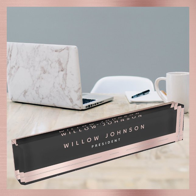 Black Rose Gold Führungskraft Business-Geschenk Namensplakette (Black Rose Gold Classy Executive Business Gift Desk Name Plate)