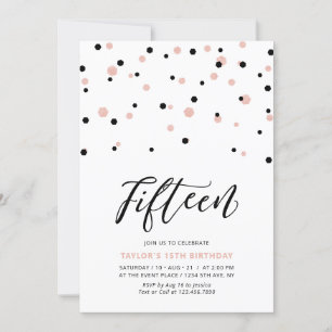 Black & Rose Gold Girl 15. Teen Birthday Party Einladung