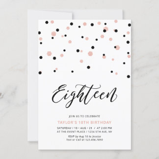Black & Rose Gold Girl 18. Teen Birthday Party Einladung