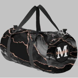 Black Rose Gold Glitzer Agate Large Duffel Bag Duffle Bag