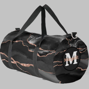 Black Rose Gold Glitzer Agate Large Duffel Bag Duffle Bag