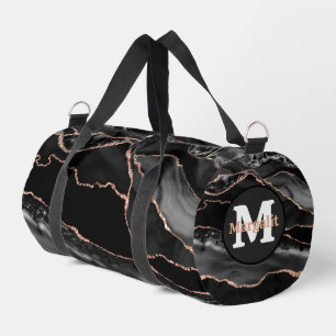 Black Rose Gold Glitzer Agate Small Duffel Bag Duffle Bag