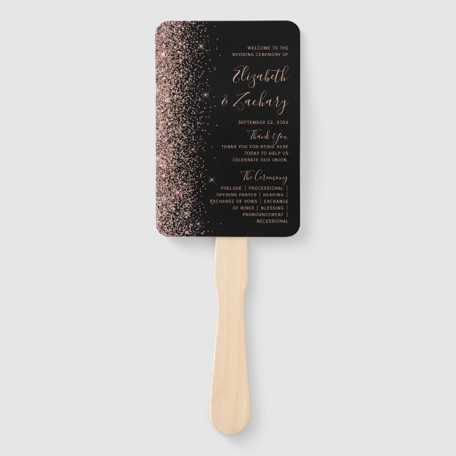 Black Rose Gold Glitzer Dark Wedding Program Fächer (Vorderseite)