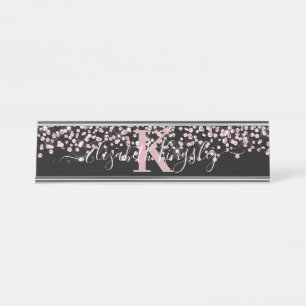 Black Rose Gold Glitzer Diamond Monogram Schreibtischnamensplakette