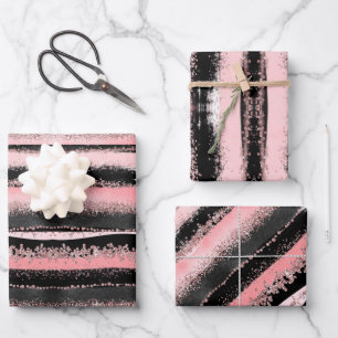 Black Rose Gold Glitzer Geschenkpapier Set